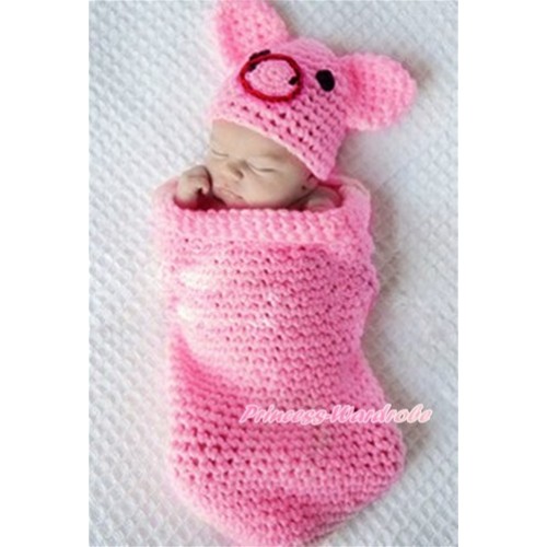 Hot Pink Piglet Photo Prop Crochet Newborn Baby Custome C205 